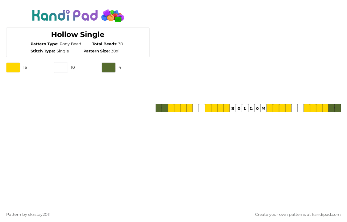 Hollow Single - Pony Bead Pattern by skzstay2011 on Kandi Pad - yellow