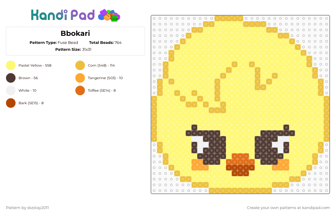 Bbokari - Fuse Bead Pattern by skzstay2011 on Kandi Pad - yellow