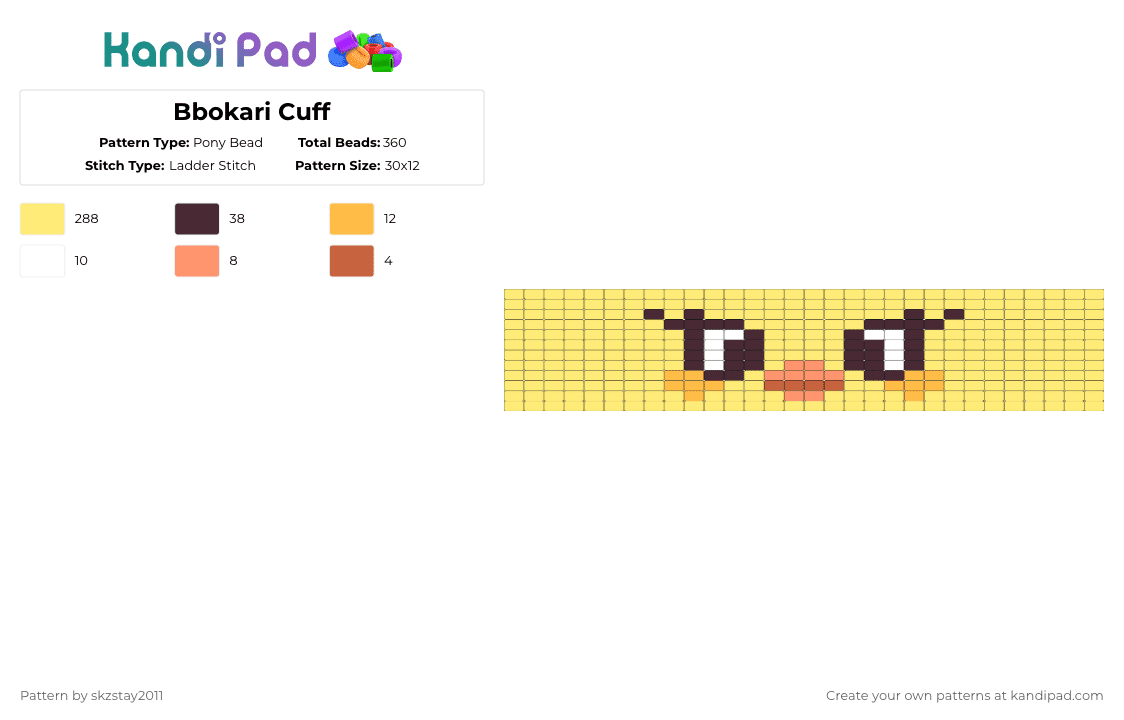 Bbokari Cuff - Pony Bead Pattern by skzstay2011 on Kandi Pad - yellow,cotdsymmetry