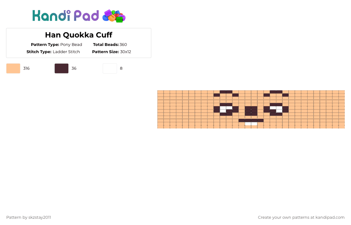 Han Quokka Cuff - Pony Bead Pattern by skzstay2011 on Kandi Pad - beige