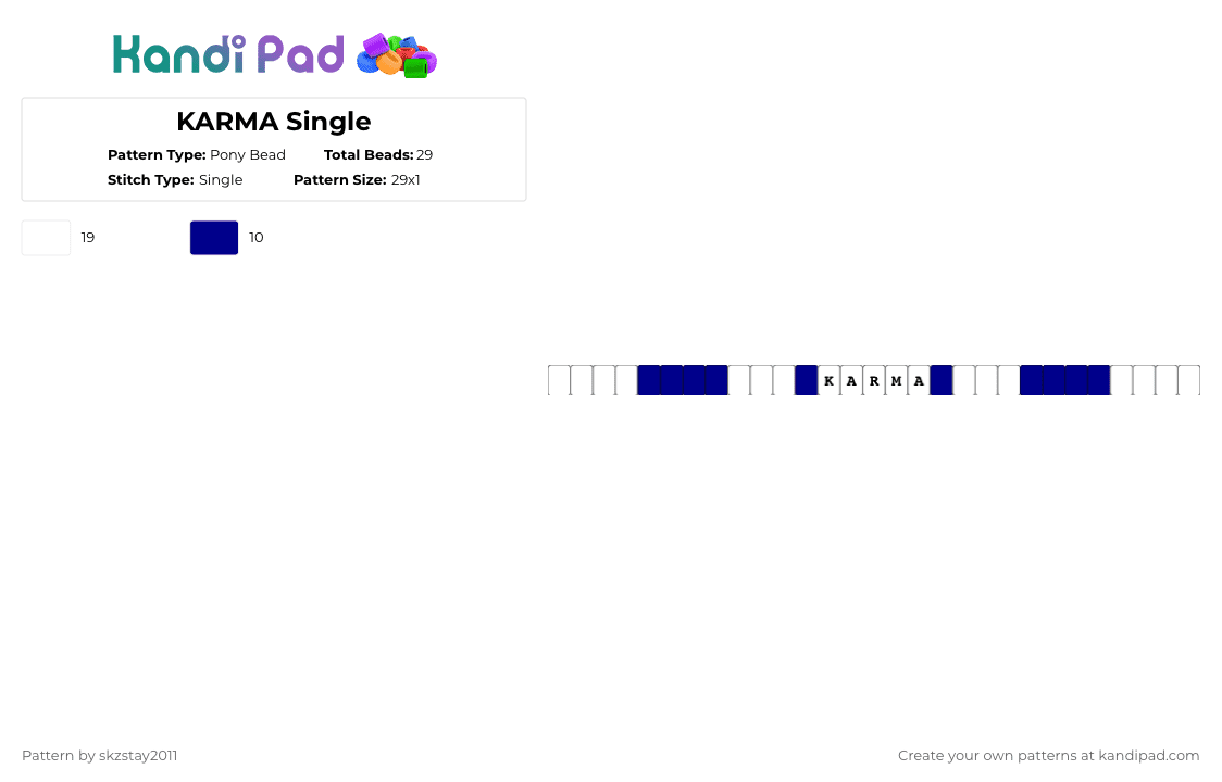 KARMA Single - Pony Bead Pattern by skzstay2011 on Kandi Pad - white,purple