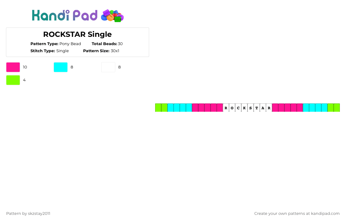 ROCKSTAR Single - Pony Bead Pattern by skzstay2011 on Kandi Pad - light blue,pink