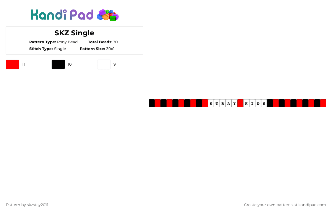 SKZ Single - Pony Bead Pattern by skzstay2011 on Kandi Pad - red,white