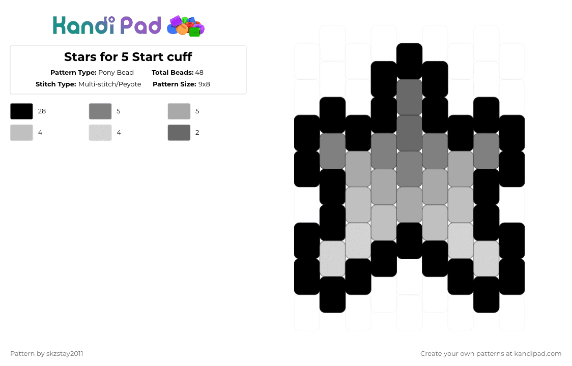 Stars for 5 Start cuff - Pony Bead Pattern by skzstay2011 on Kandi Pad - black,gray,beige