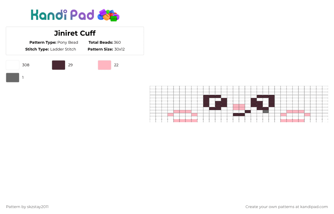 Jiniret Cuff - Pony Bead Pattern by skzstay2011 on Kandi Pad - white,pink,brown