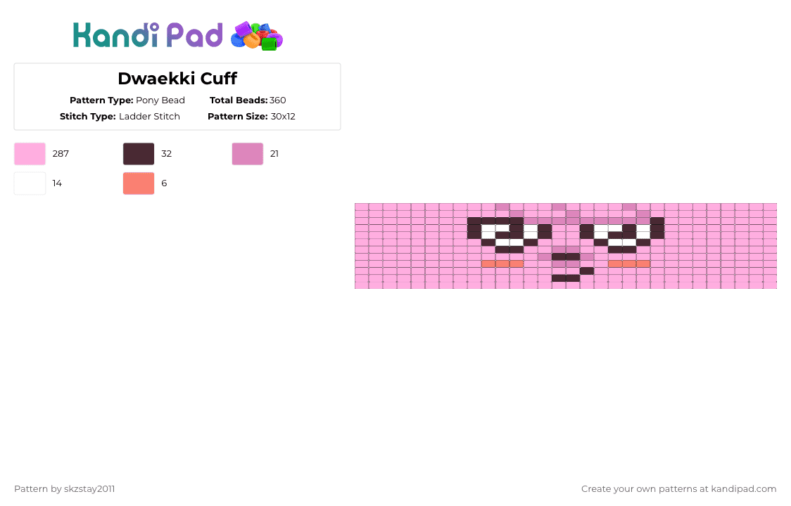 Dwaekki Cuff - Pony Bead Pattern by skzstay2011 on Kandi Pad - pink