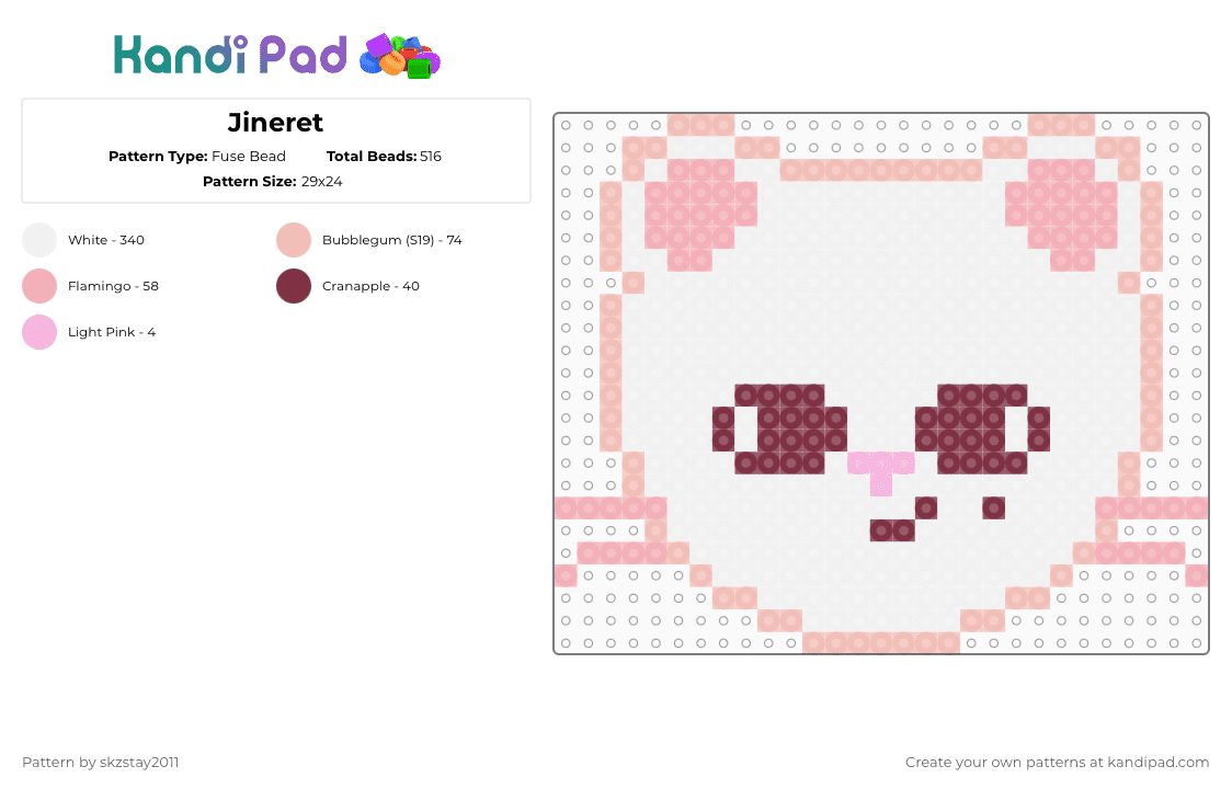 Jiniret - Fuse Bead Pattern by skzstay2011 on Kandi Pad - white,beige