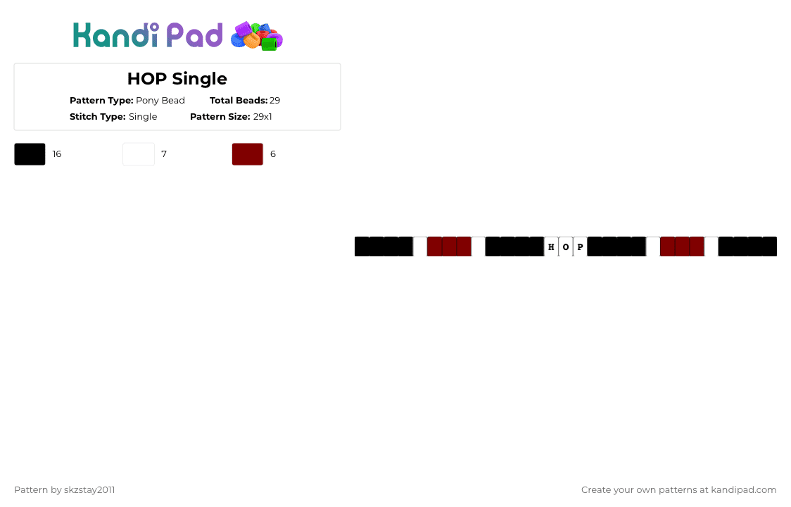 HOP Single - Pony Bead Pattern by skzstay2011 on Kandi Pad - white,brown