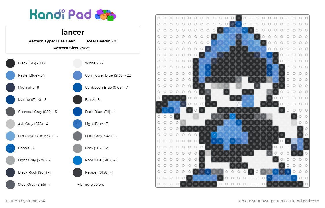 lancer - Fuse Bead Pattern by skibidi234 on Kandi Pad - black,blue,light blue
