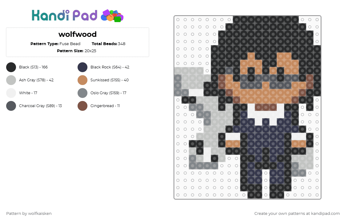 wolfwood - Fuse Bead Pattern by wolfkaisken on Kandi Pad - black,tan,purple,beige