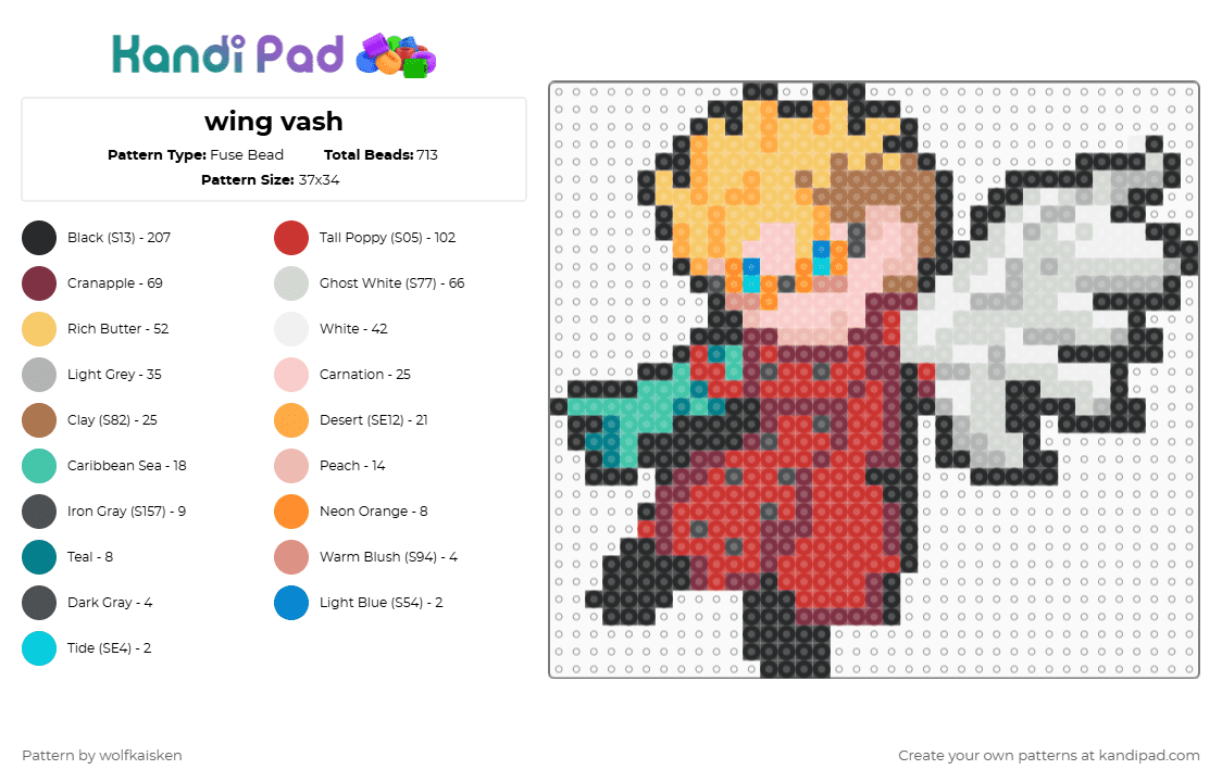 wing vash - Fuse Bead Pattern by wolfkaisken on Kandi Pad - yellow,beige,brown,red