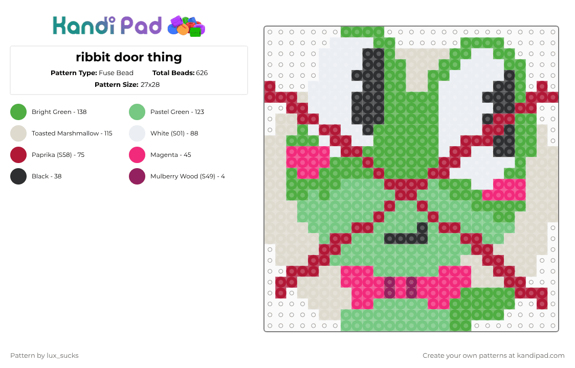 ribbit door thing - Fuse Bead Pattern by lux_sucks on Kandi Pad - green,teal,beige,tadc,jax,ribbit,door
