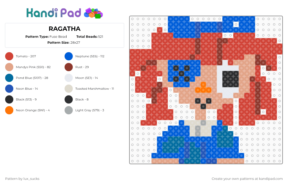 RAGATHA - Fuse Bead Pattern by lux_sucks on Kandi Pad - red,beige,blue,tadc,ragatha