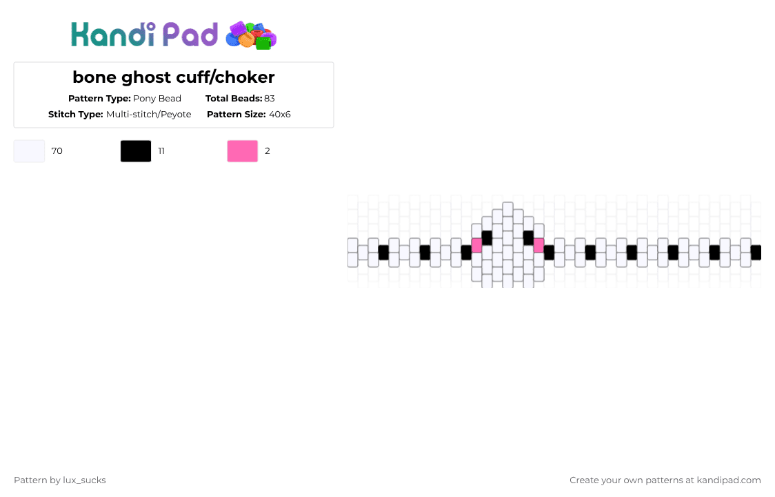bone ghost cuff/choker - Pony Bead Pattern by lux_sucks on Kandi Pad - white,cuff,ghost,bone,choker,black