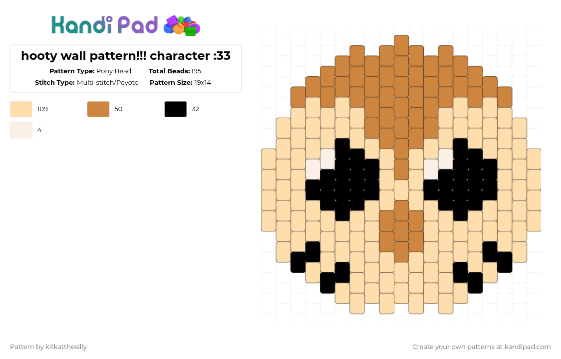 hooty wall pattern!!! character :33 - Pony Bead Pattern by kitkatthesilly on Kandi Pad - orange,beige,theowlhouse,the owl house,hooty,owl,bird,door,toh,cute