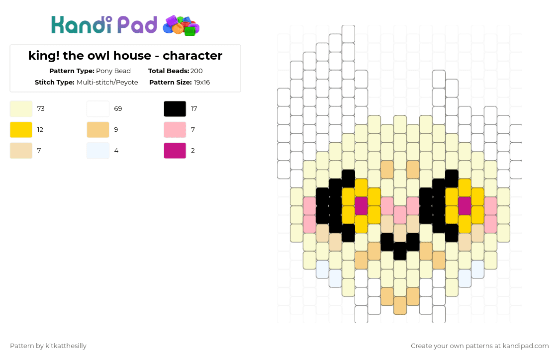 king! the owl house - character - Pony Bead Pattern by kitkatthesilly on Kandi Pad - white,yellow,the owl house,king,toh,skeleton,dog,royal,luz,gay