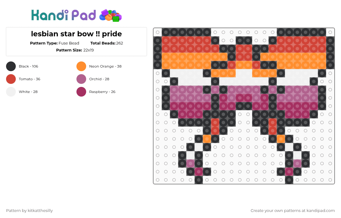 lesbian star bow !! pride - Fuse Bead Pattern by kitkatthesilly on Kandi Pad - pink,lesbian,pride,bow,accessory,cute,colorful,perler,rainbow