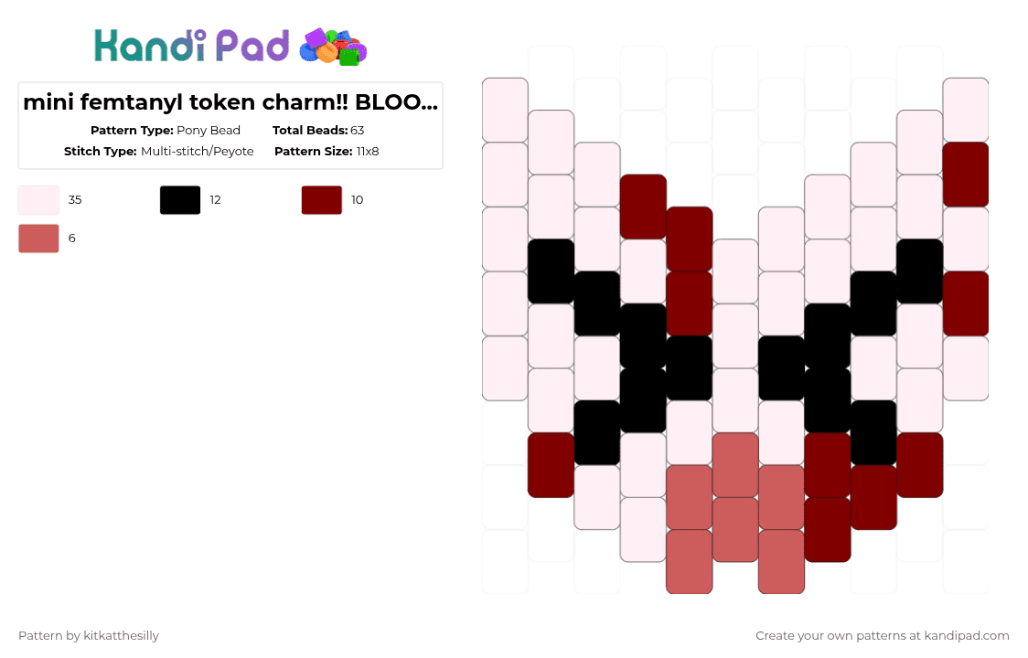 mini femtanyl token charm!! BLOOD WARN - character - Pony Bead Pattern by kitkatthesilly on Kandi Pad - white,brown,red,token,femtanyl,furry,blood,music,cute,katamari