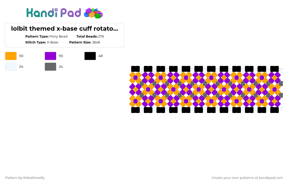 lolbit themed x-base cuff rotator base !! - Pony Bead Pattern by kitkatthesilly on Kandi Pad - orange,purple,fnaf,five nights at freddys,sister location,nonbinary,fox,horror,cute,halloween