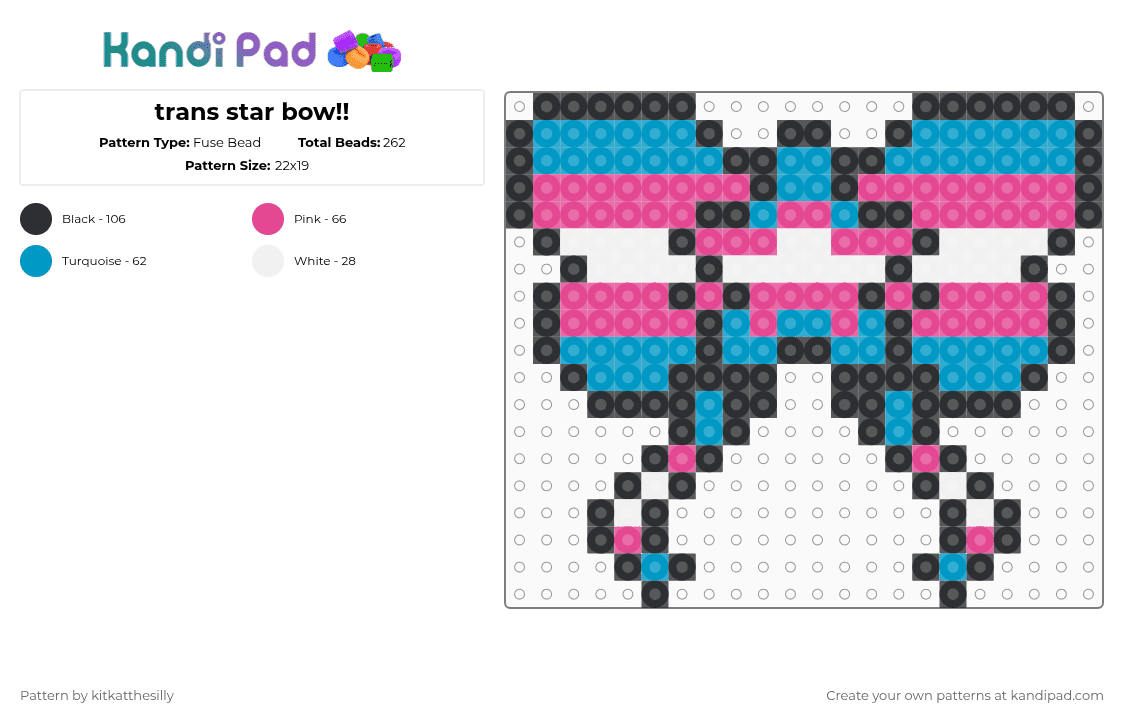 trans star bow!! pride :3 - Fuse Bead Pattern by kitkatthesilly on Kandi Pad - light blue,pink,star,trans,cute,colorful,lgbtq,lgbt,pride,gender