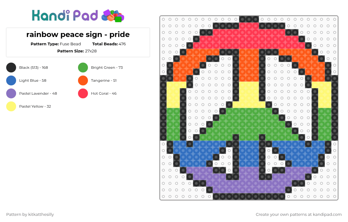 rainbow peace sign - pride - Fuse Bead Pattern by kitkatthesilly on Kandi Pad - green,blue,peace,peaceful,plur,peace love unity respect,rainbow,colorful,pride,gay