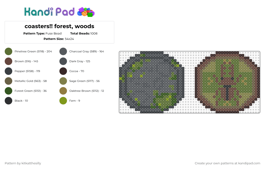 coasters!! forest, woods - Fuse Bead Pattern by kitkatthesilly on Kandi Pad - brown,gold,gray,cotdcreativity,cute,woods,forest,cottagecore,beetle,bugs,moss