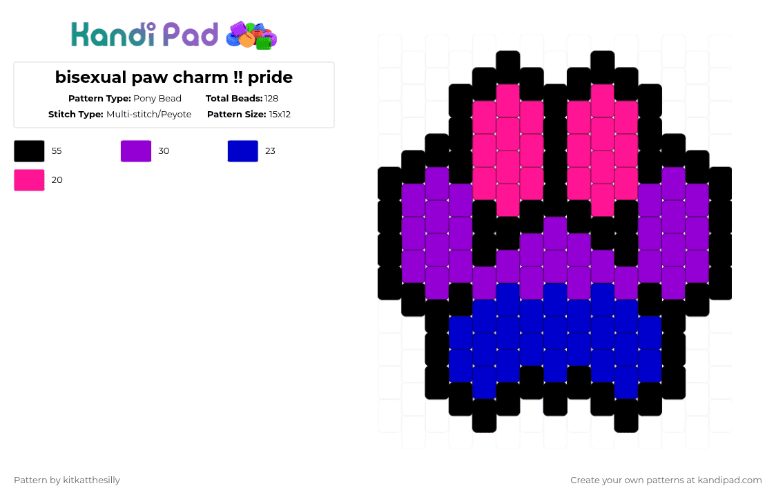 bisexual paw charm !! pride - Pony Bead Pattern by kitkatthesilly on Kandi Pad - pink,purple,furry,paw,animal,pride,lgbtq,lgbt,lgbtqia,cute