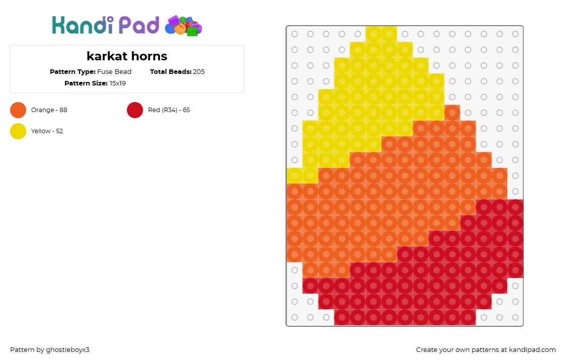 karkat horns - Fuse Bead Pattern by ghostieboyx3 on Kandi Pad - karkat vantas,horns,homestuck,ms paint adventures,animation,yellow,orange,red