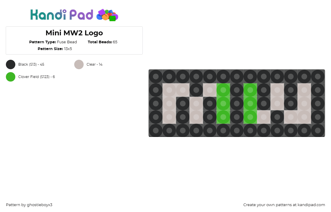 Mini MW2 Logo - Fuse Bead Pattern by ghostieboyx3 on Kandi Pad - call of duty,video games,modern warfare,logo,miniature,entertainment,compact