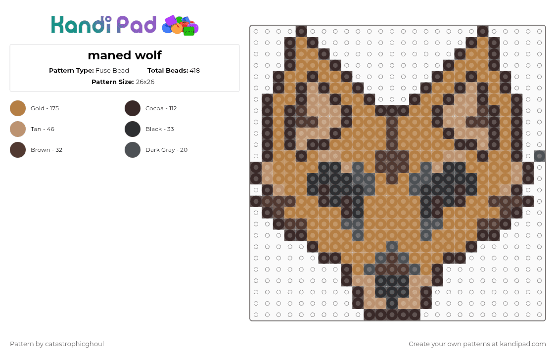 maned wolf - Fuse Bead Pattern by catastrophicghoul on Kandi Pad - brown,tan