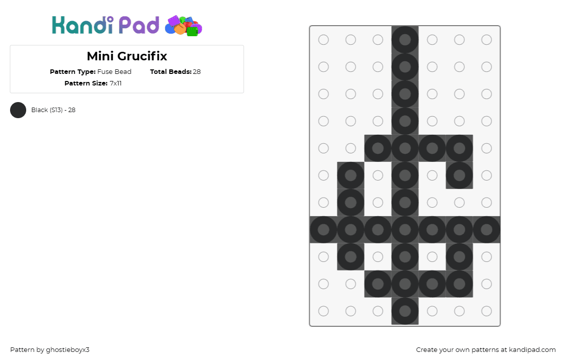 Mini Grucifix - Fuse Bead Pattern by ghostieboyx3 on Kandi Pad - grucifix,ghost,crucifix,music,band,cross,symbol,minimal,emblem