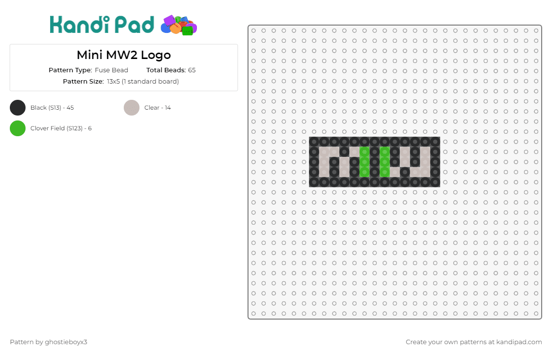 Mini MW2 Logo - Fuse Bead Pattern by ghostieboyx3 on Kandi Pad - call of duty,video games,modern warfare,logo,miniature,entertainment,iconic,compact