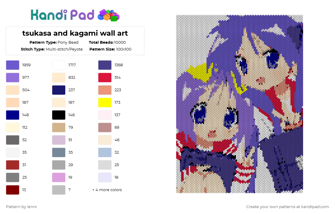 tsukasa and kagami wall art - Pony Bead Pattern by lenni on Kandi Pad - beige, blue, purple