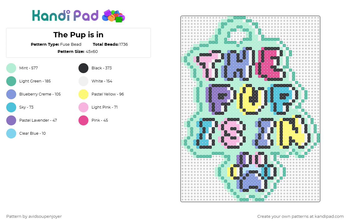 The Pup is in - Fuse Bead Pattern by avidsoupenjoyer on Kandi Pad - light blue