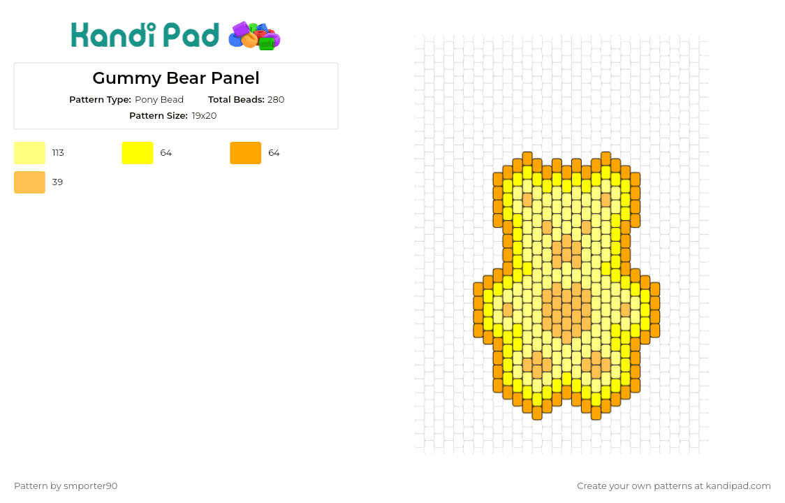 Gummy Bear Panel - Pony Bead Pattern by smporter90 on Kandi Pad - gummy bear,candy,food,confectionery,sweet,treat,chewy,snack,yellow
