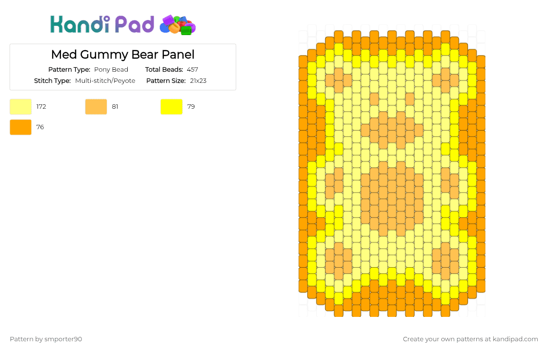 Med Gummy Bear Panel - Pony Bead Pattern by smporter90 on Kandi Pad - candy, gummy bear, orange, yellow