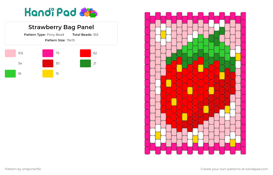Strawberry Bag Panel - Pony Bead Pattern by smporter90 on Kandi Pad - strawberry,fruit,food,bag,panel,accessory,sweet,vibrant red,green
