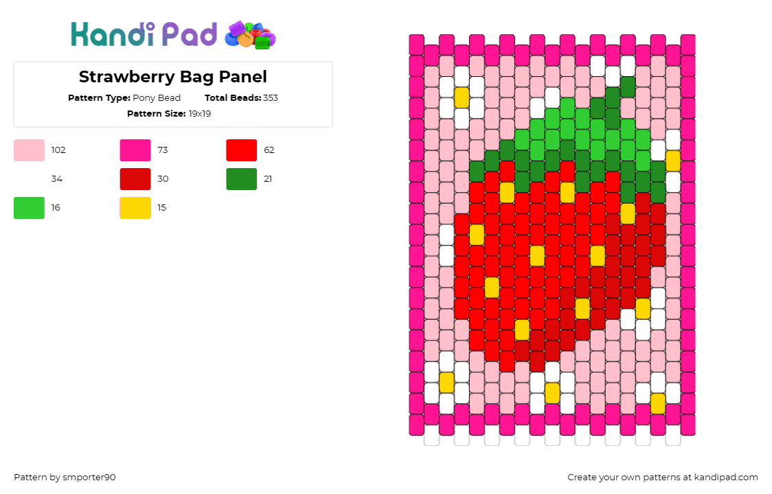 Strawberry Bag Panel - Pony Bead Pattern by smporter90 on Kandi Pad - strawberry,fruit,food,bag,panel,sweet,vibrant red,green