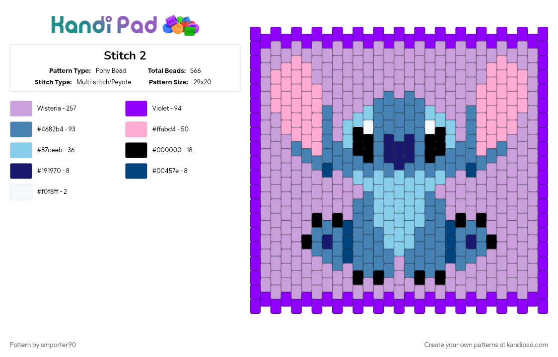 Stitch 2 - Pony Bead Pattern by smporter90 on Kandi Pad - pink