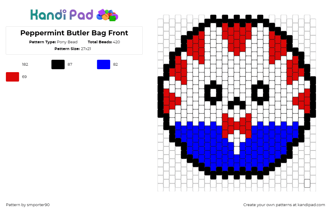 Peppermint Butler Bag Front - Pony Bead Pattern by smporter90 on Kandi Pad - peppermint butler,adventure time,bold,standout,bag,animated,character,blue,red