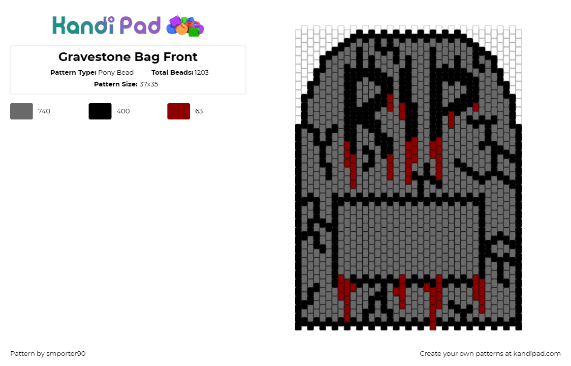 Gravestone Bag Front - Pony Bead Pattern by smporter90 on Kandi Pad - rip,tombstone,gravestone,spooky,halloween,horror,chilling,gray