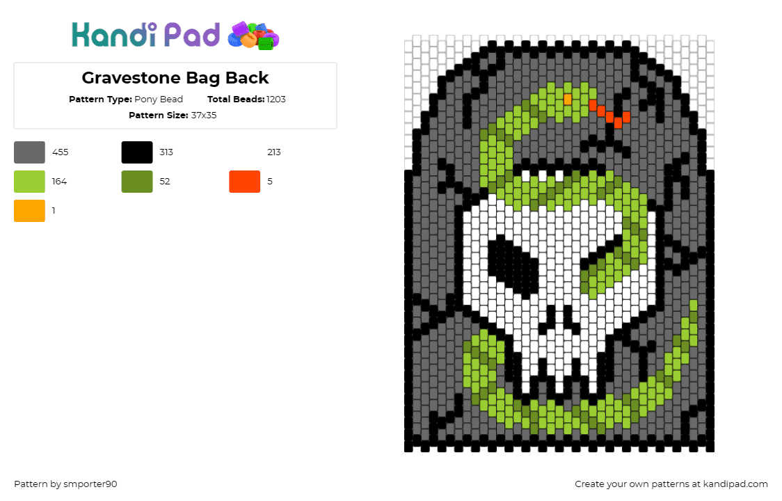 Gravestone Bag Back - Pony Bead Pattern by smporter90 on Kandi Pad - tombstone,gravestone,spooky,halloween,horror,skull,snake,menacing,shivers,green,