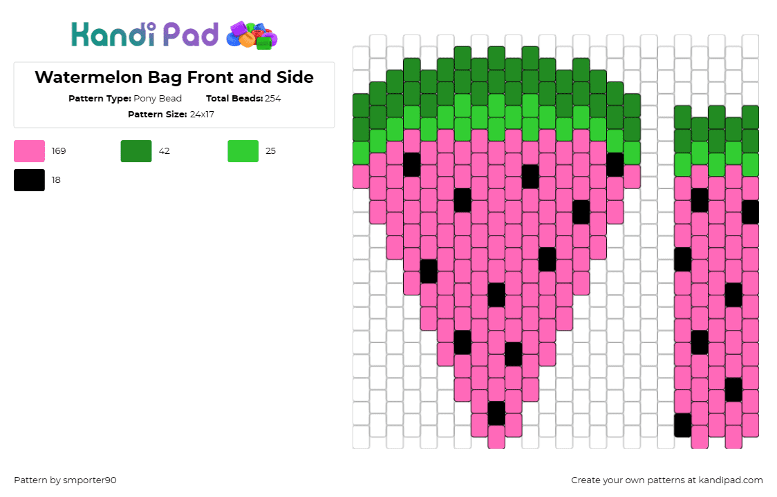 Watermelon Bag Front and Side - Pony Bead Pattern by smporter90 on Kandi Pad - watermelon,fruit,food,bag,summer,sweetness,juicy pink,fresh green