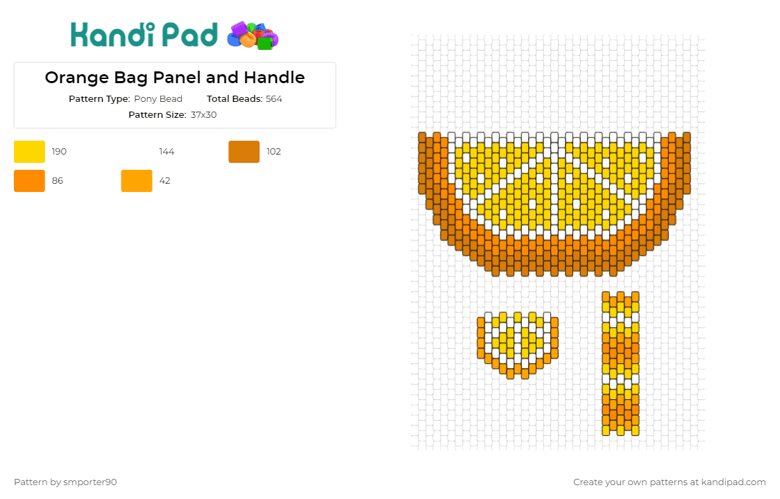 Orange Bag Panel and Handle - Pony Bead Pattern by smporter90 on Kandi Pad - orange,citrus,fruit,food,zesty,accessory,summery style,bag panel,handle,orange,yellow