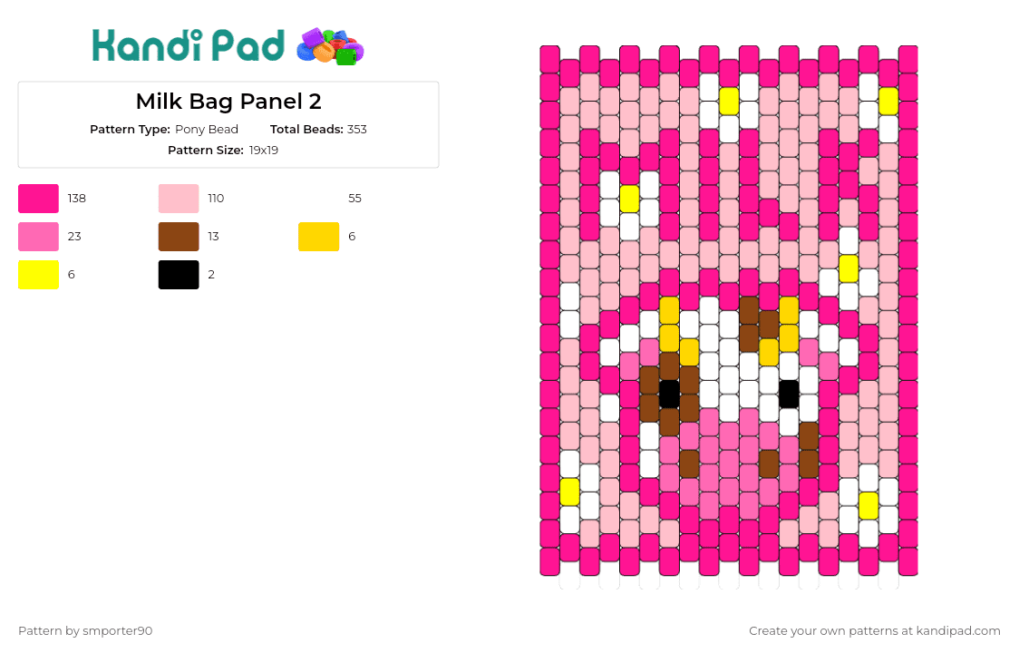 Milk Bag Panel 2 - Pony Bead Pattern by smporter90 on Kandi Pad - milk,cow,bag,panel,playful,whimsy,animal,unique,agriculture,dairy,pink