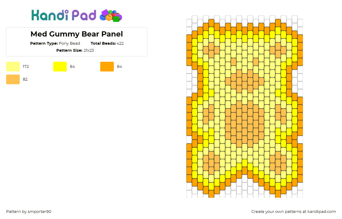 Med Gummy Bear Panel - Pony Bead Pattern by smporter90 on Kandi Pad - gummy bear,candy,confectionery,sweet,treat,chewy,snack,yellow