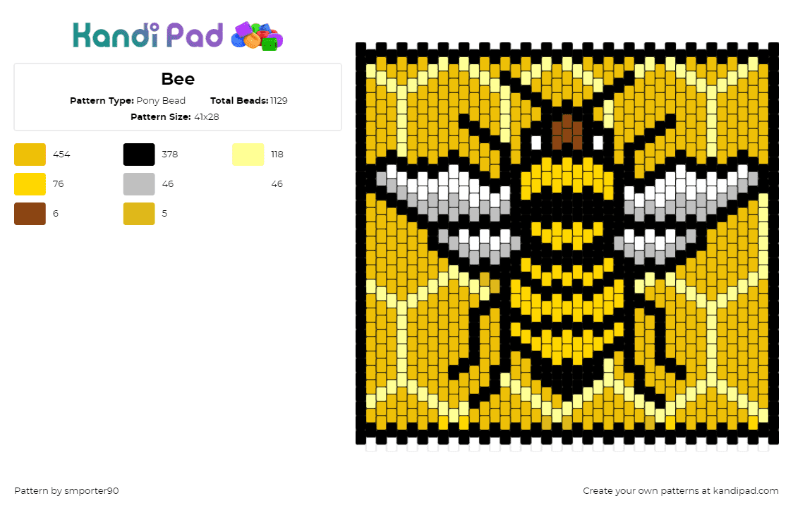 Bee - Pony Bead Pattern by smporter90 on Kandi Pad - bee,honeycomb,panel,insect,winged,geometric,yellow,black