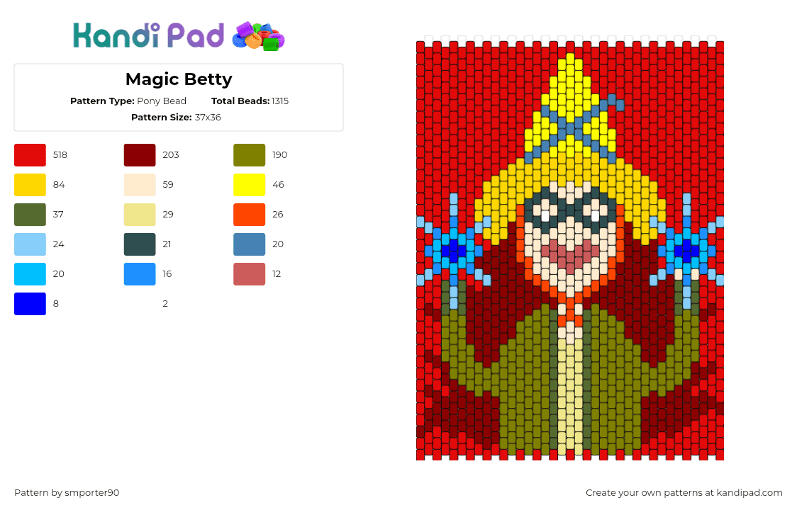 Magic Betty - Pony Bead Pattern by smporter90 on Kandi Pad - betty grof,adventure time,whimsical,adventurous spirit,beloved show,cartoon,magi