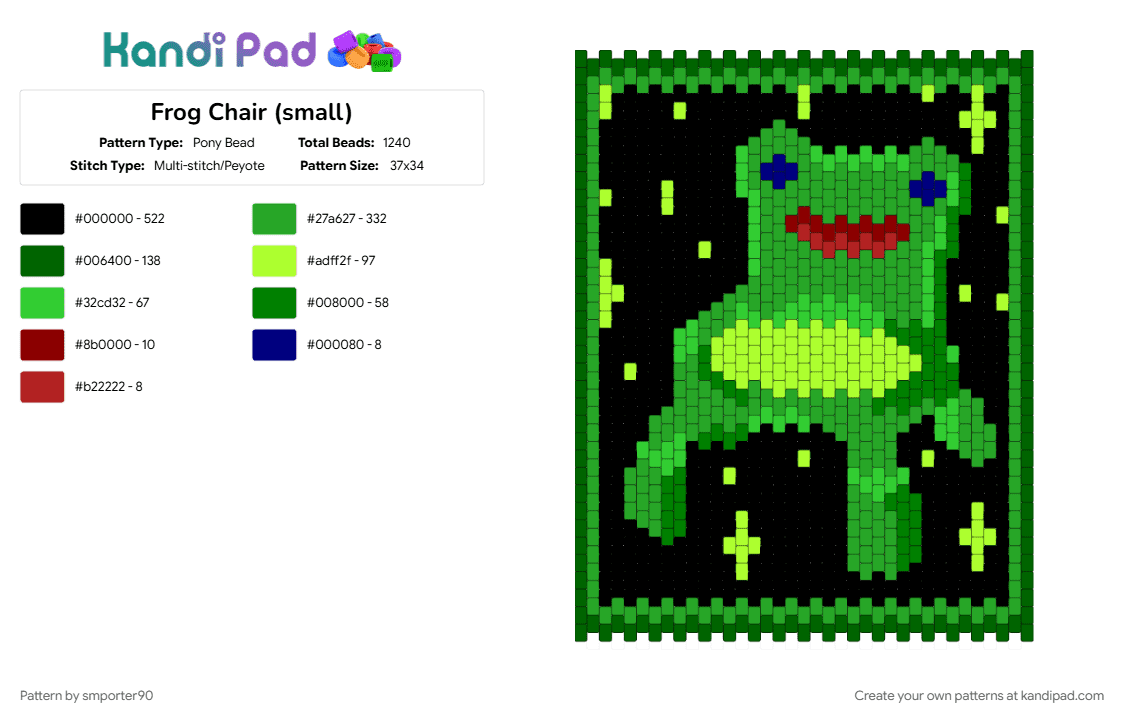 Frog Chair (small) - Pony Bead Pattern by smporter90 on Kandi Pad - green
