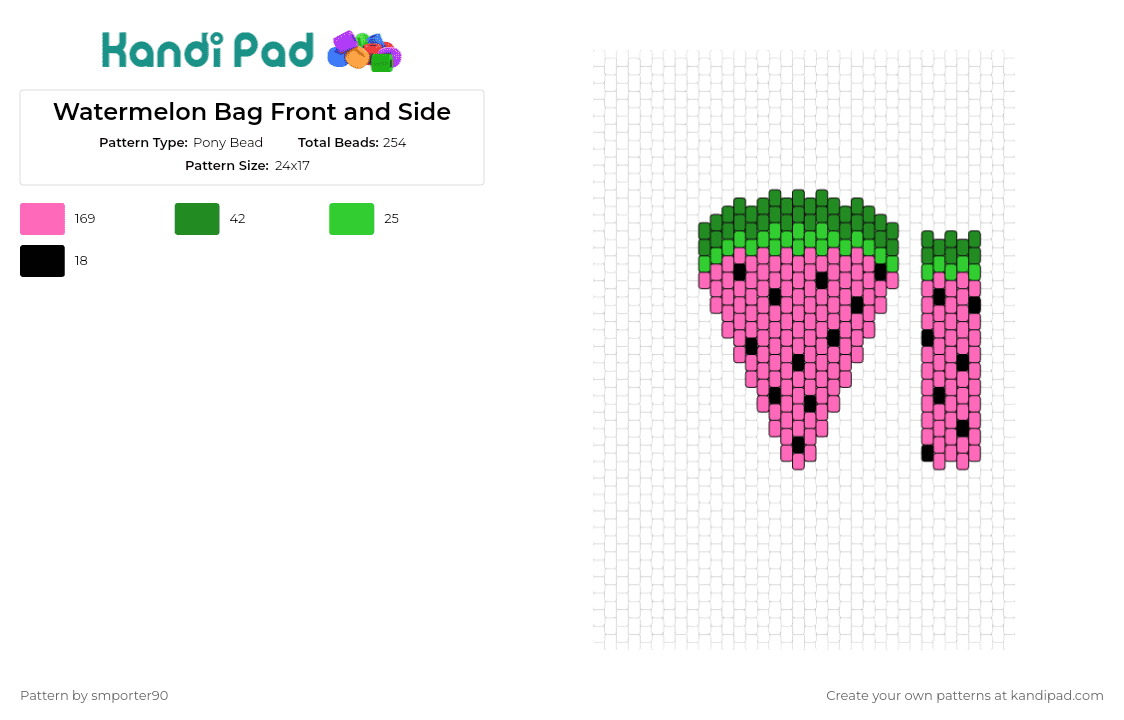 Watermelon Bag Front and Side - Pony Bead Pattern by smporter90 on Kandi Pad - watermelon,fruit,food,bag,summer,sweetness,juicy pink,fresh green,accessory